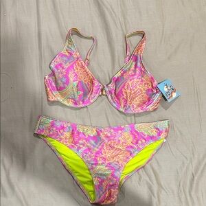 Vibrant Pink Paisley Bikini Set